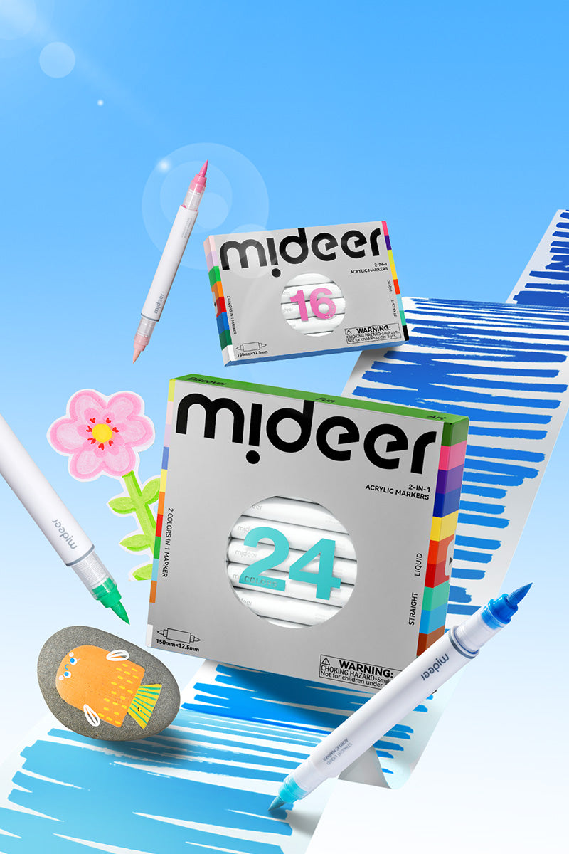 Markery akrylowe dwustronne 2w1 mideer – 24 kolory