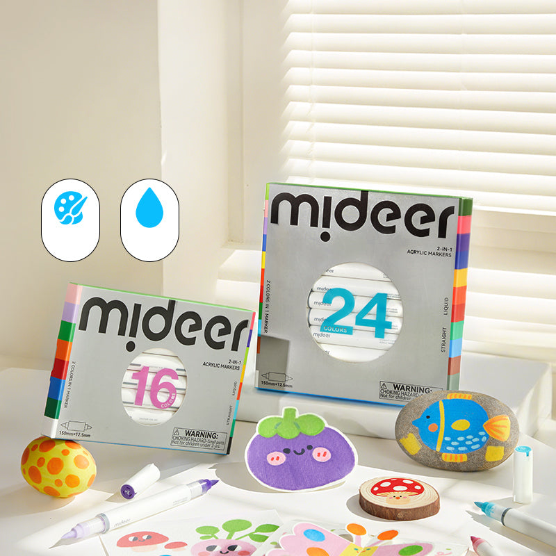 Markery akrylowe dwustronne 2w1 mideer – 24 kolory