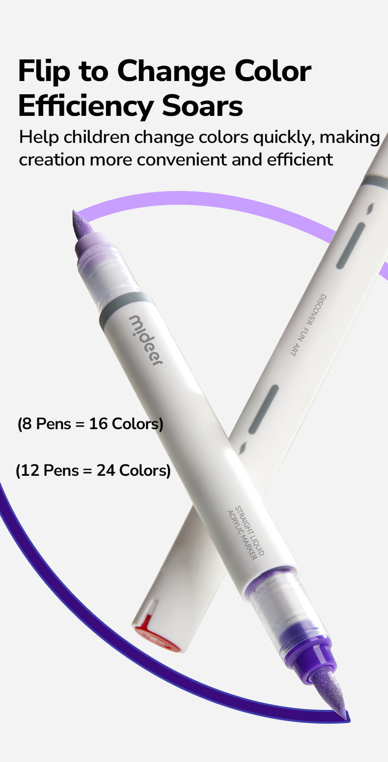 Markery akrylowe dwustronne 2w1 mideer – 24 kolory