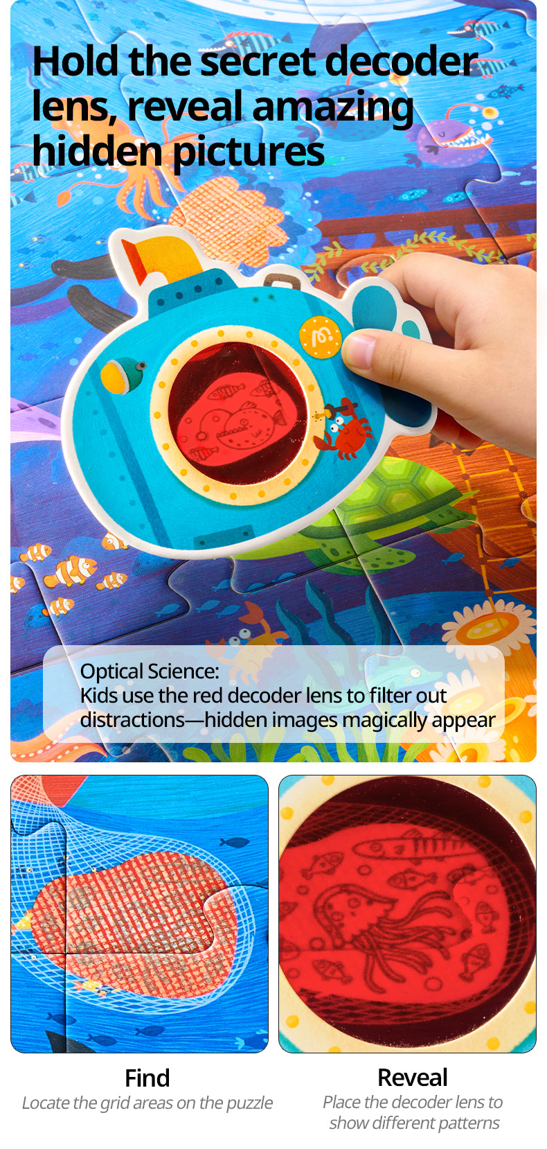 Sekretne puzzle z okularami 3D mideer – Ocean (35 el.) [nowe opakowanie]