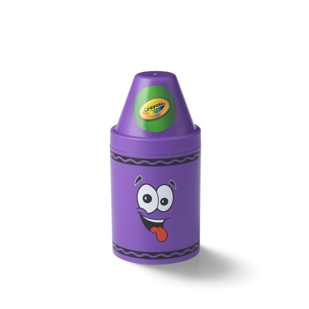 Pojemnik na kredki Crayola fioletowy z nadrukiem zabawnej twarzy do przechowywania kredek