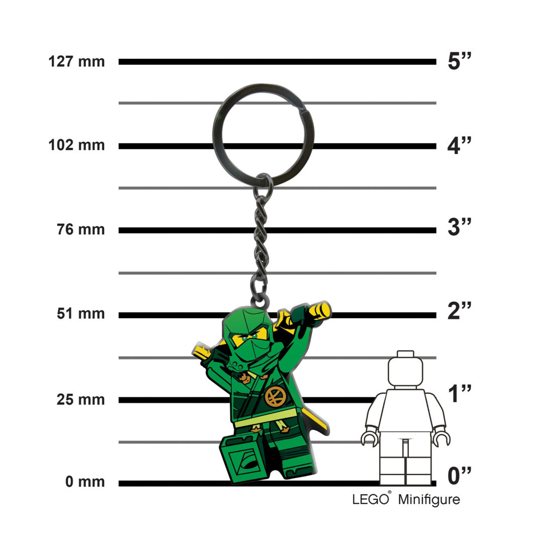 Brelok LEGO Ninjago Lloyd w zielonym stroju z mieczem na czarnym kółku do kluczy