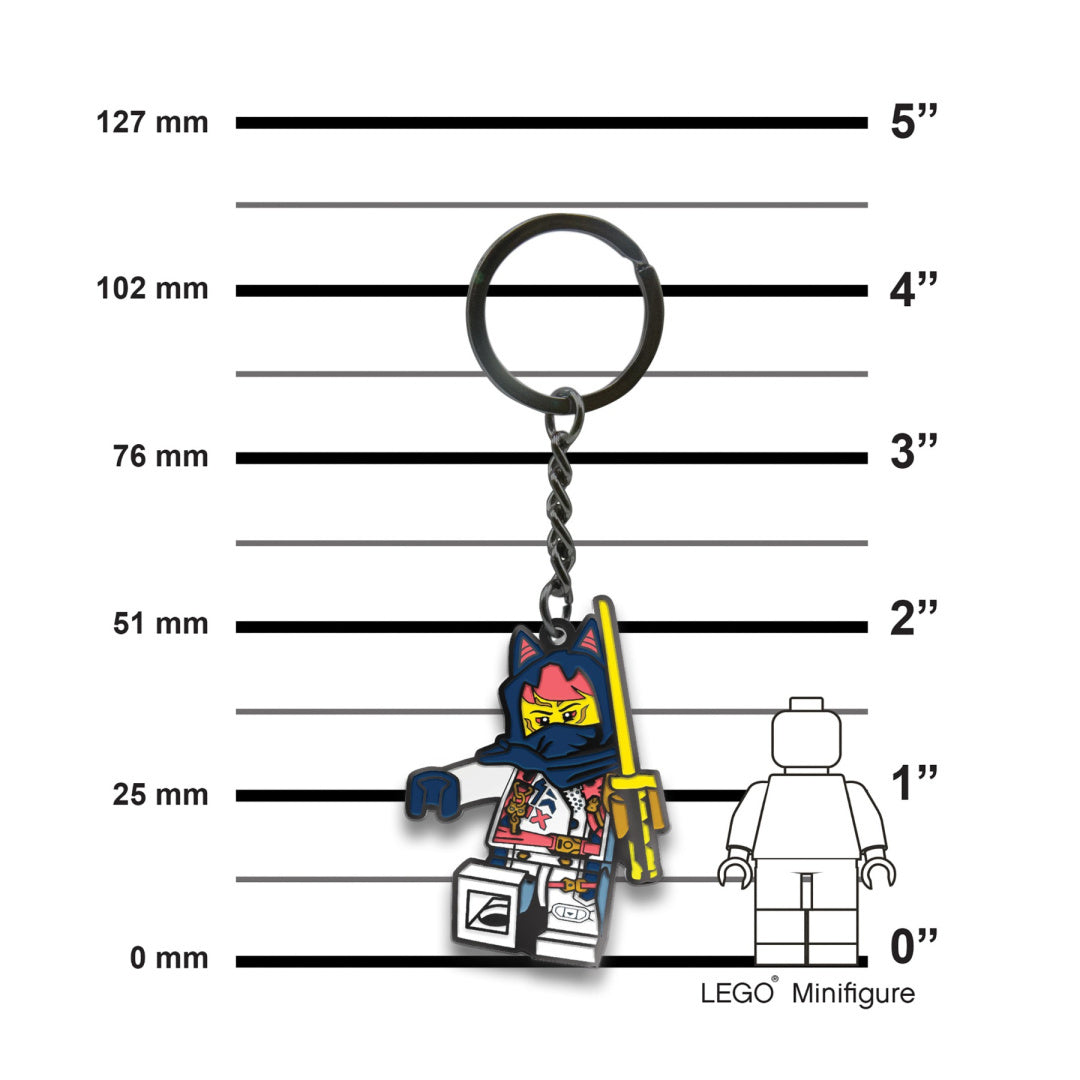 brelok LEGO Ninjago Sora z figurką ninja trzymającą żółty miecz na metalowym kółku