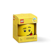 Pojemnik głowa LEGO chłopiec w żółtym kolorze z zabawną miną do przechowywania klocków