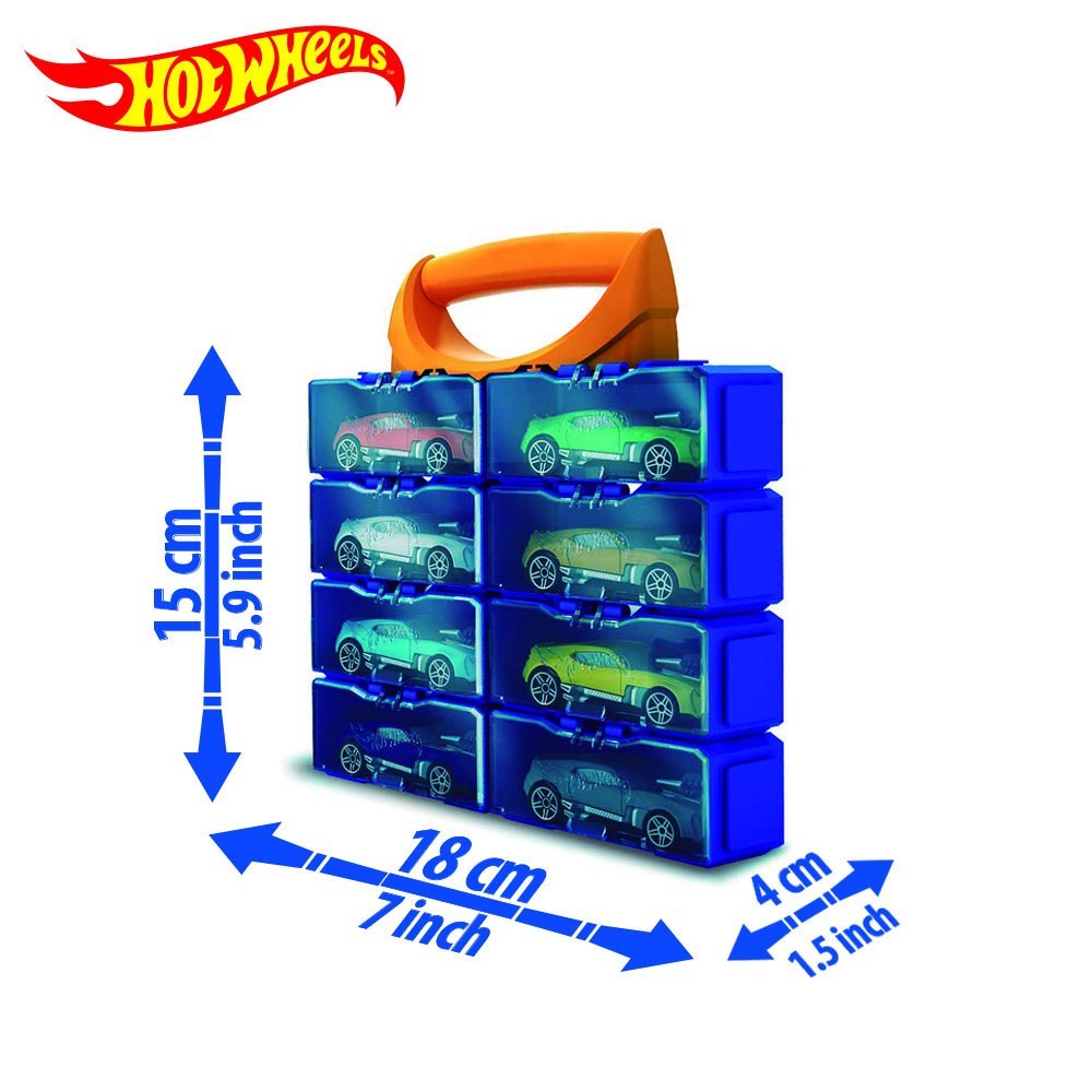 Modułowa walizka Hot Wheels od MOB z miejscem na 8 samochodzików i pomarańczowym uchwytem