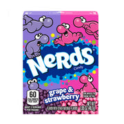 Nerds grape strawberry candy packaging in purple and pink colors