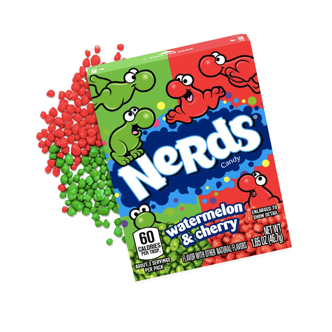 Nerds watermelon cherry candies in Yamann packaging with red and green dragees