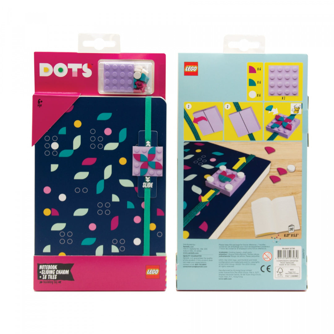 Notatnik LEGO DOTS z kolorowym wzorem i elastyczną opaską oraz elementami do dekoracji