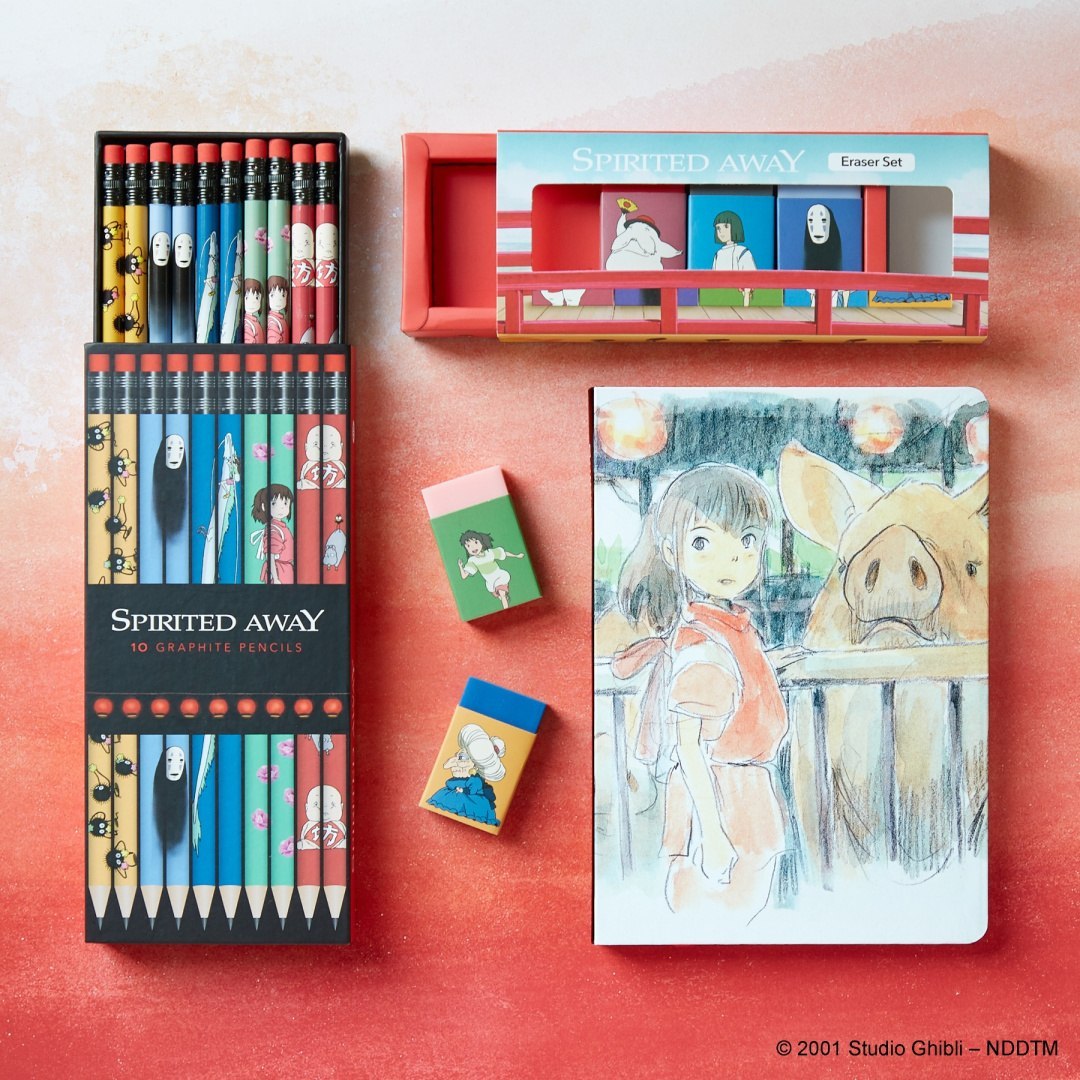 Zestaw ołówków Spirited Away Studio Ghibli z gumkami do ścierania i notesem z motywem z filmu