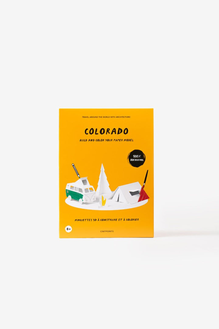 Papierowy model do składania Colorado marki Yamann z kolorowymi elementami na żółtym tle