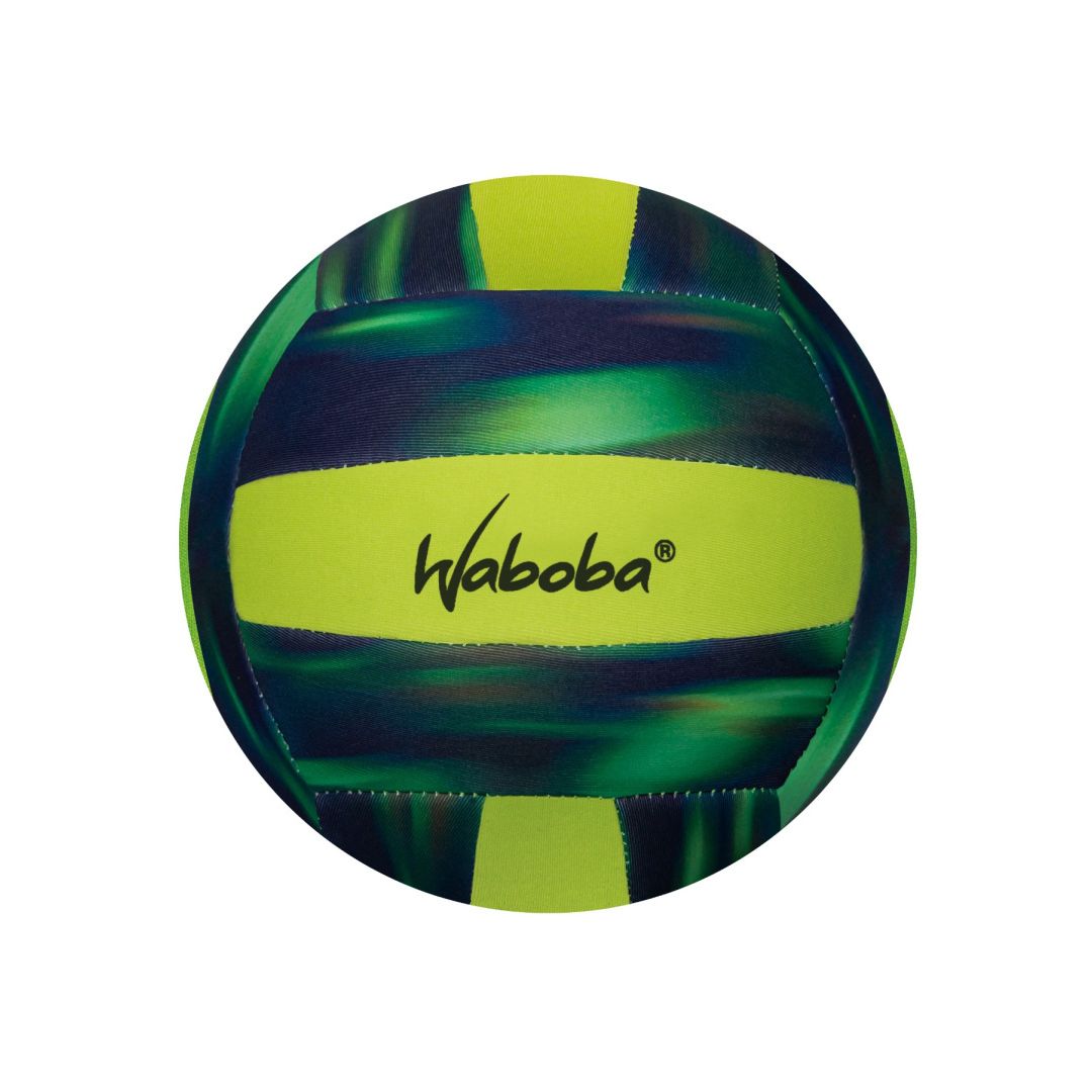 Piłka do siatkówki wodnej Waboba w zielono-czarnych kolorach z logo Waboba na środku