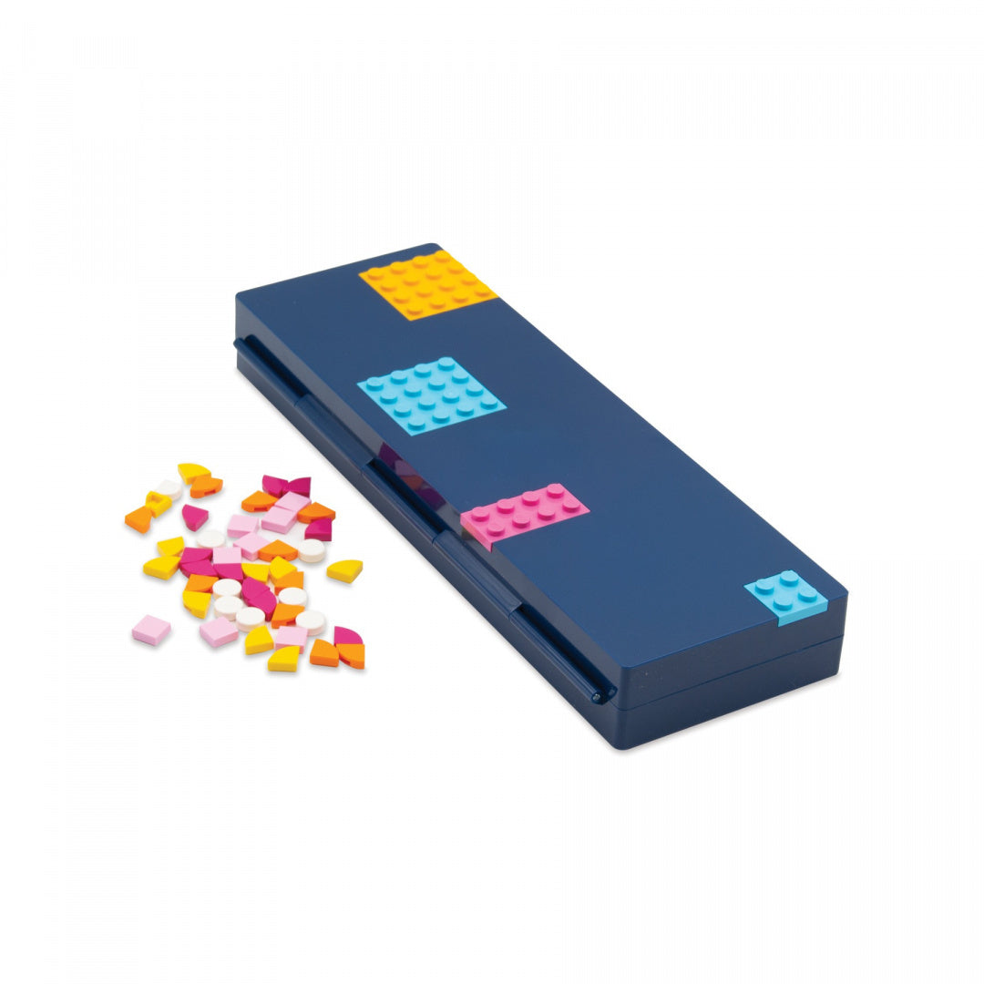 Granatowy piórnik LEGO DOTS dla dzieci z kolorowymi ozdobami i możliwością personalizacji