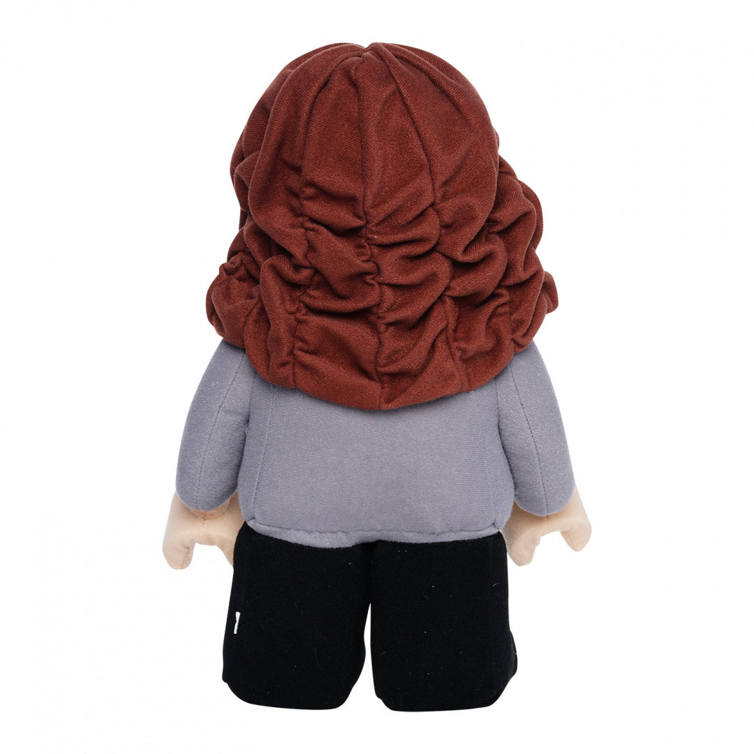 Pluszak Hermiona Granger LEGO widoczny od tyłu z brązowymi włosami i szarą bluzą