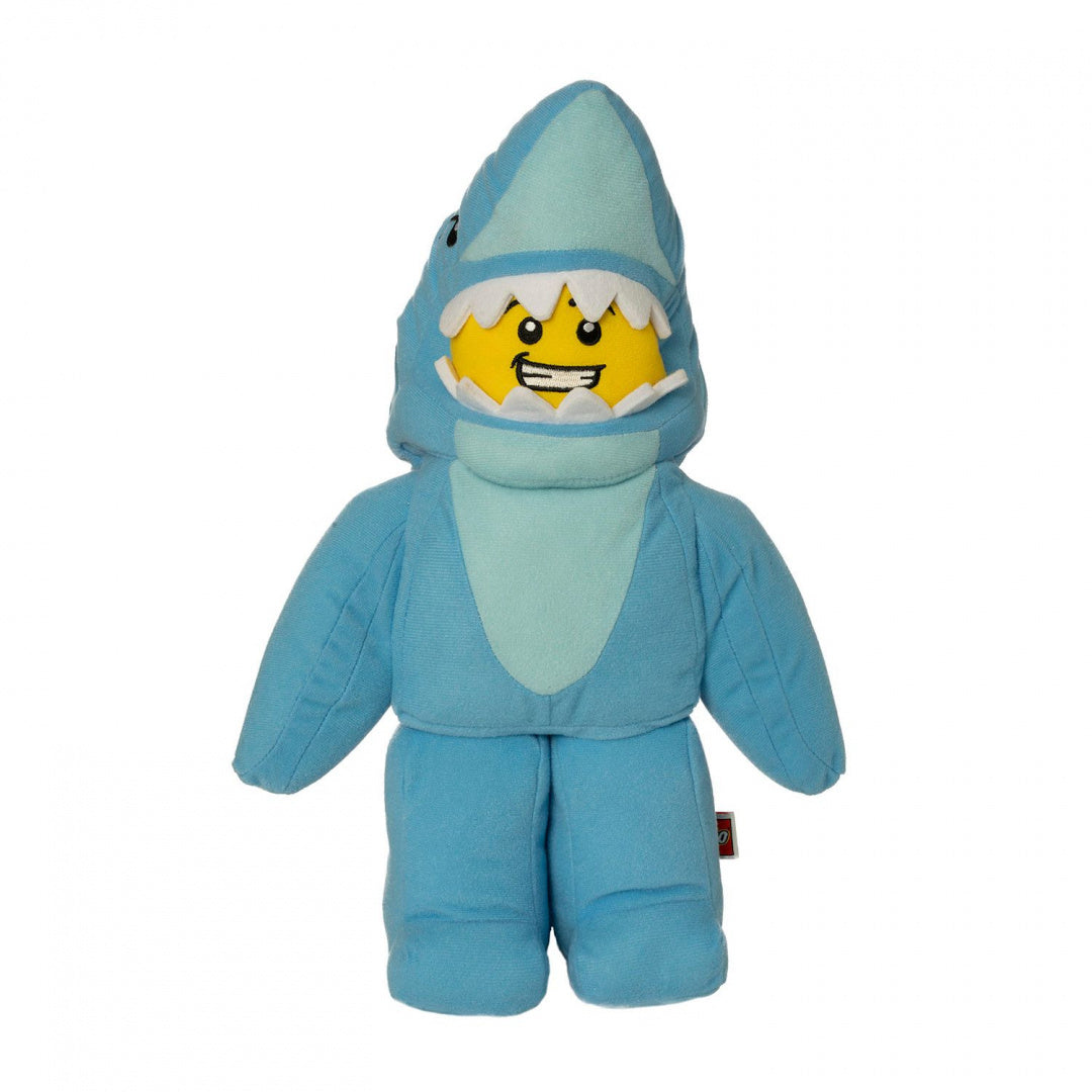 Pluszak LEGO rekin niebieski w kostiumie rekina z żółtą twarzą LEGO