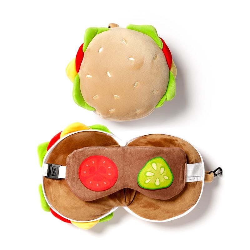 Pluszowa poduszka podróżna burger z miękkim materiałem i wzorem pomidora oraz ogórka