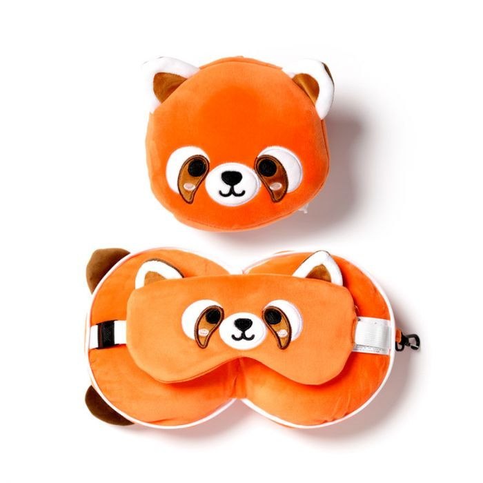 Pluszowa poduszka podróżna panda w kształcie pomarańczowego misia z maską na oczy