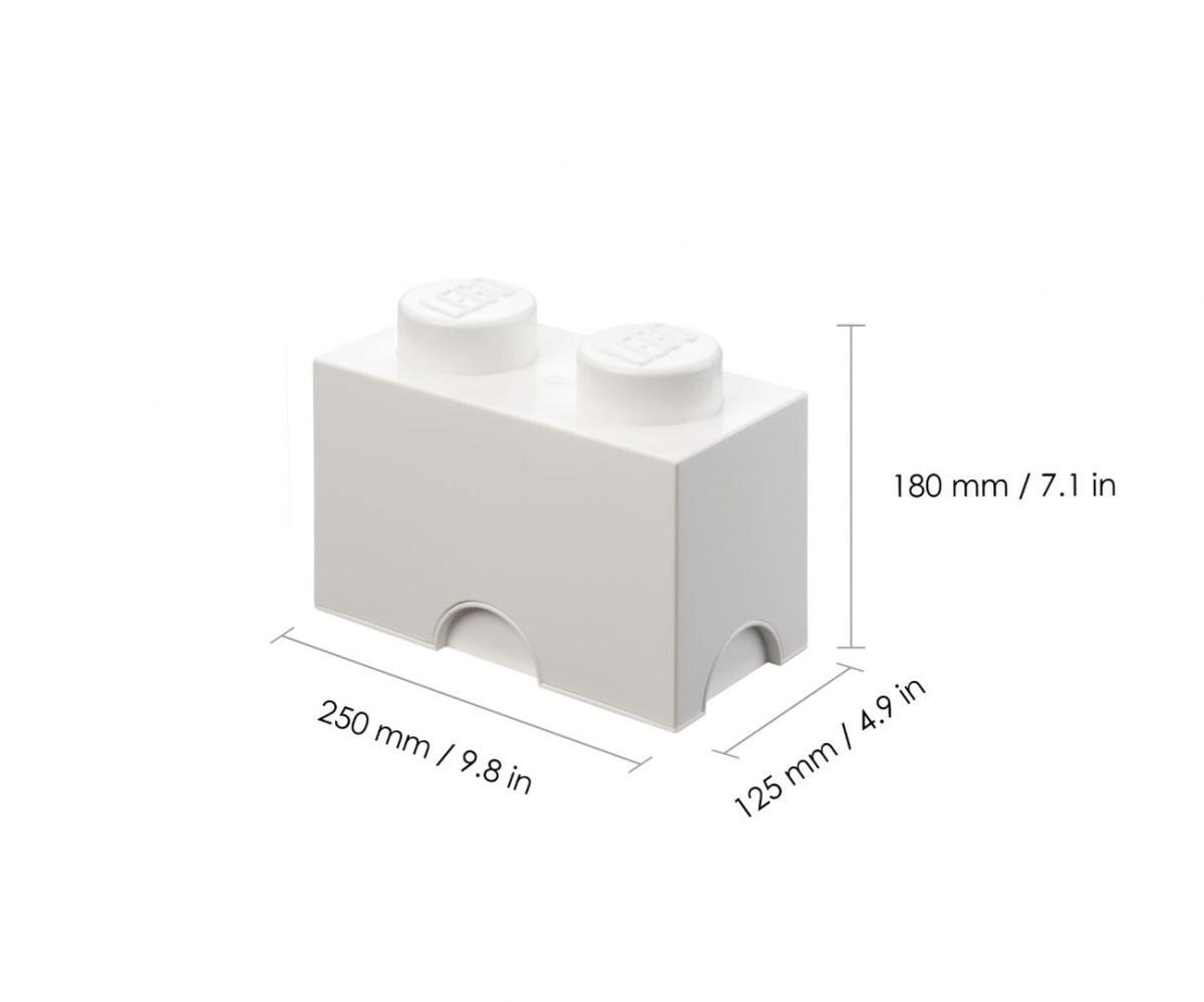 Biały pojemnik LEGO biały w kształcie klocka z wymiarami 250x125x180 mm do przechowywania
