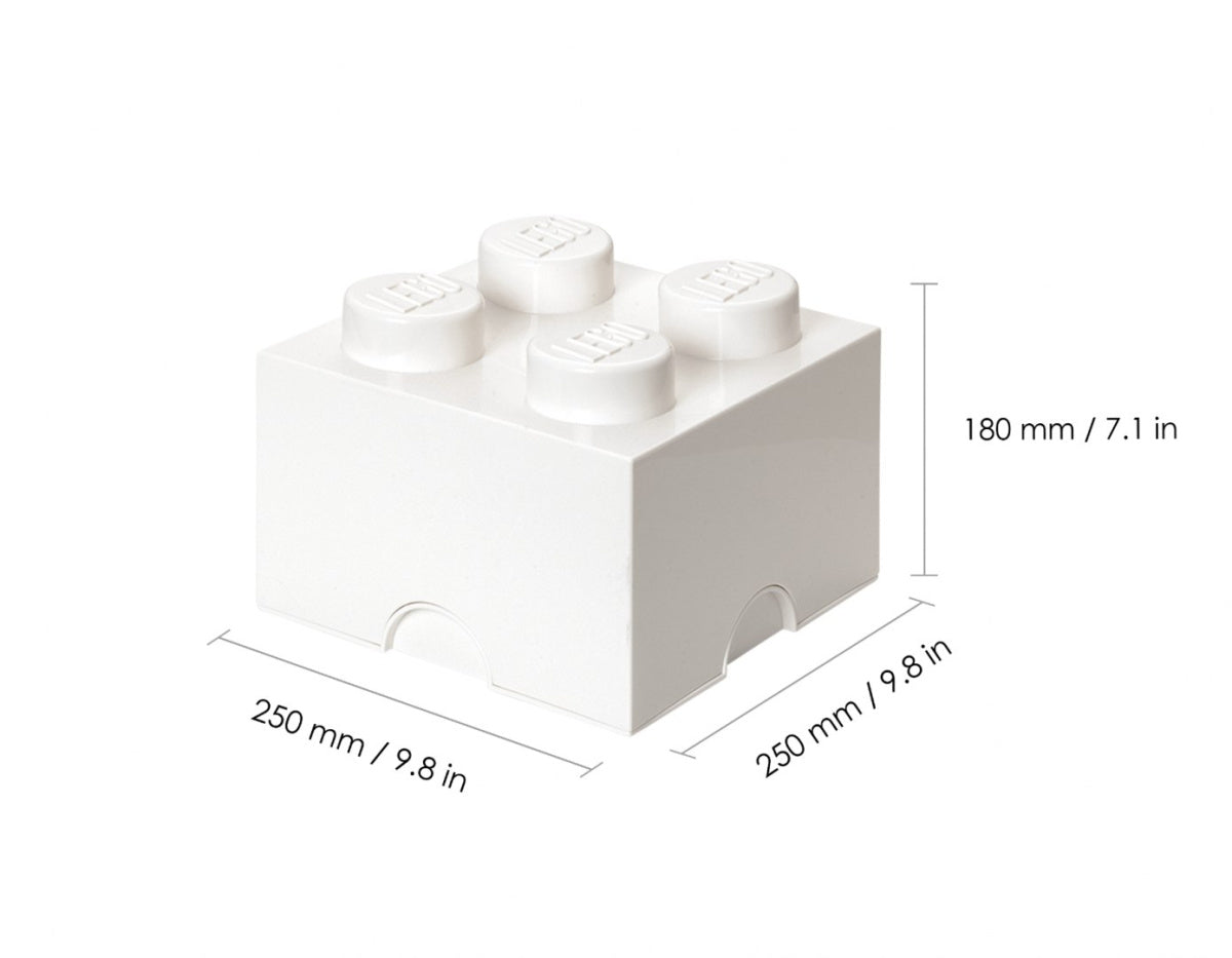 biały pojemnik LEGO Brick 4 z pokrywką w kształcie klocka LEGO o wymiarach 250x250x180 mm