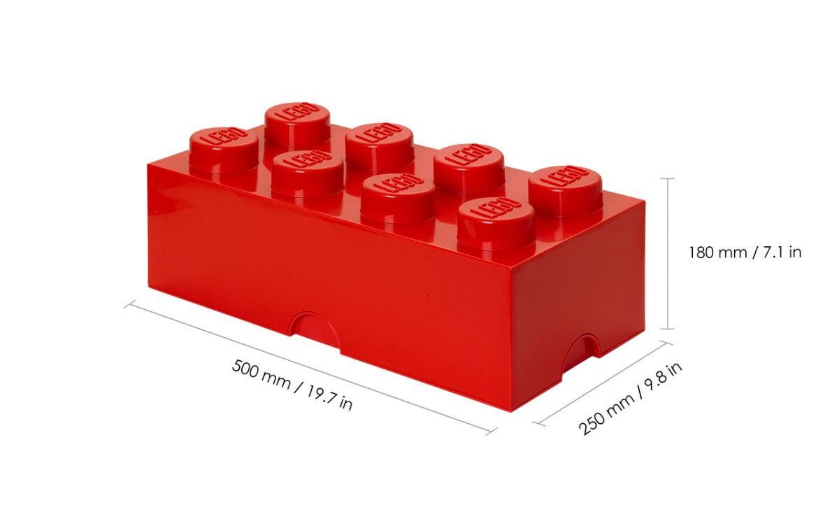 czerwony pojemnik LEGO Brick 8 o wymiarach 500x250x180 mm do przechowywania klocków LEGO