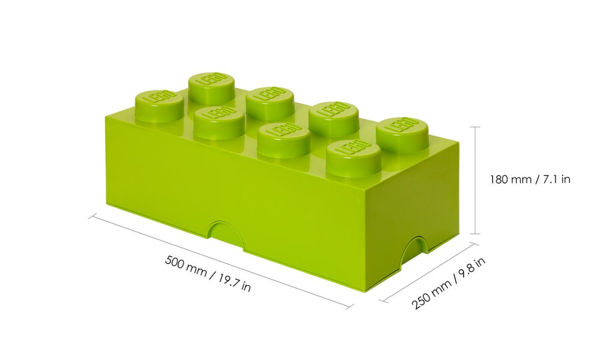 Pojemnik LEGO klocek jasnozielony do przechowywania zabawek o wymiarach 50x25x18 cm