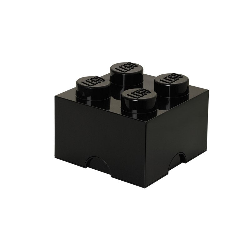 Czarny pojemnik LEGO na zabawki w kształcie klocka z czterema wypustkami z logo LEGO