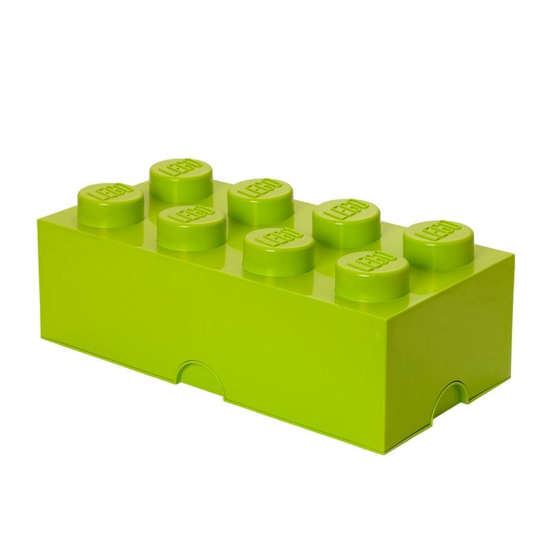 Pojemnik LEGO klocek jasnozielony do przechowywania z logo LEGO na wieczku