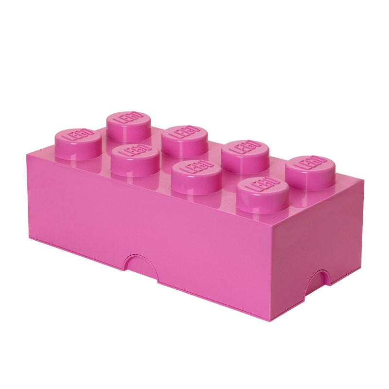 Różowy pojemnik LEGO na zabawki w kształcie dużej klocka LEGO do przechowywania zabawek