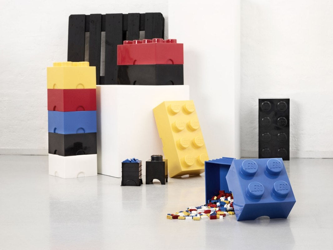 Kolorowy pojemnik LEGO na klocki w kształcie dużej kostki do przechowywania zabawki