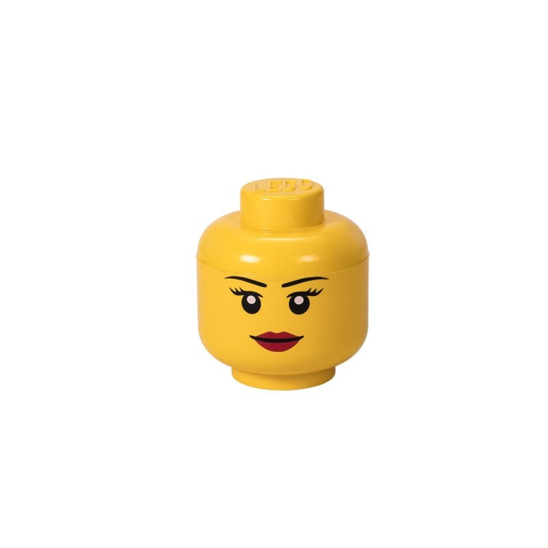 Pojemnik LEGO głowa dziewczynka w kolorze żółtym z nadrukiem twarzy z makijażem