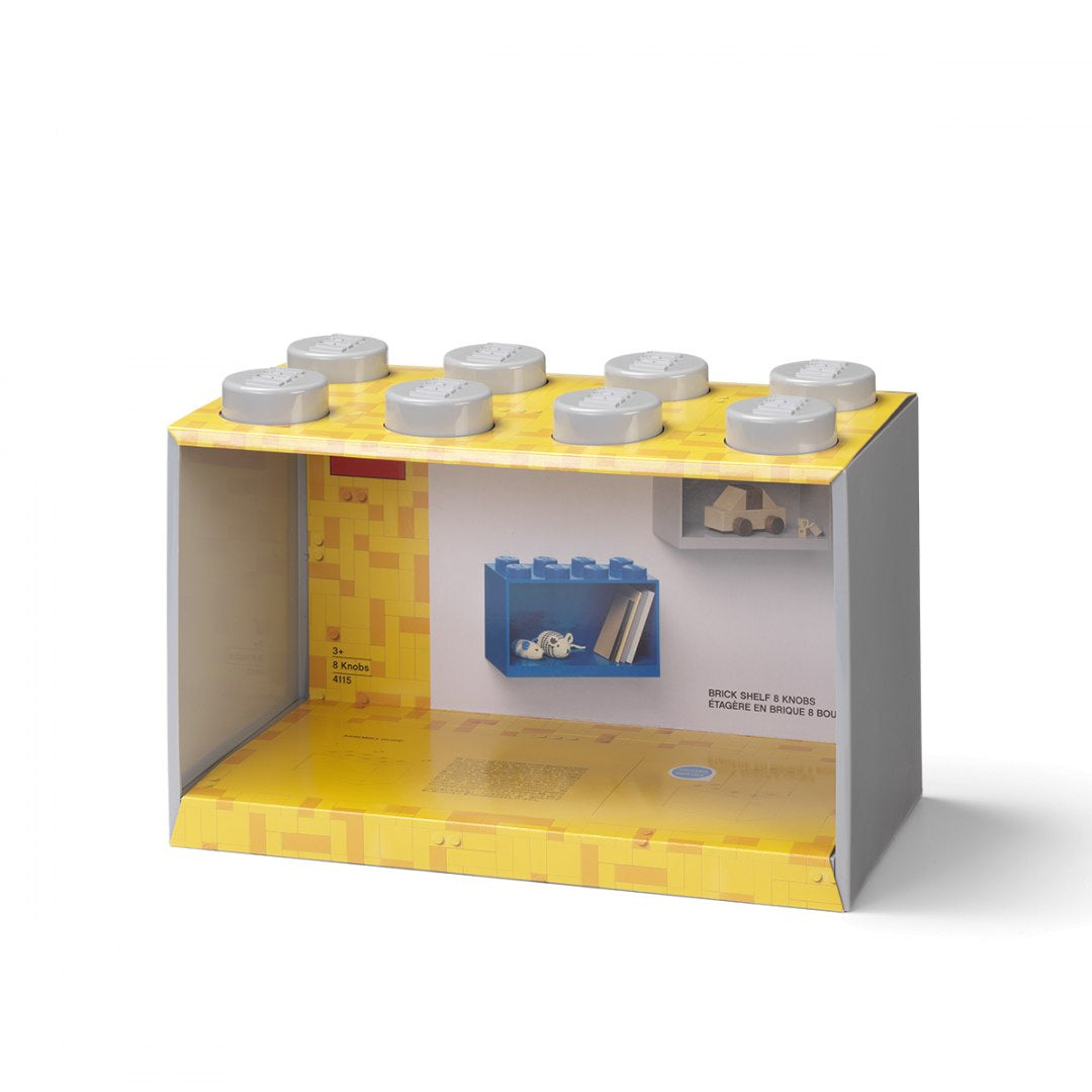 Półka LEGO BRICK 8 szara z miejscem na dekoracje i zabawki w kształcie klocka LEGO