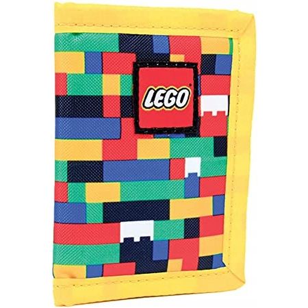 Kolorowy portfel LEGO dla dzieci z motywem klocków i żółtą lamówką