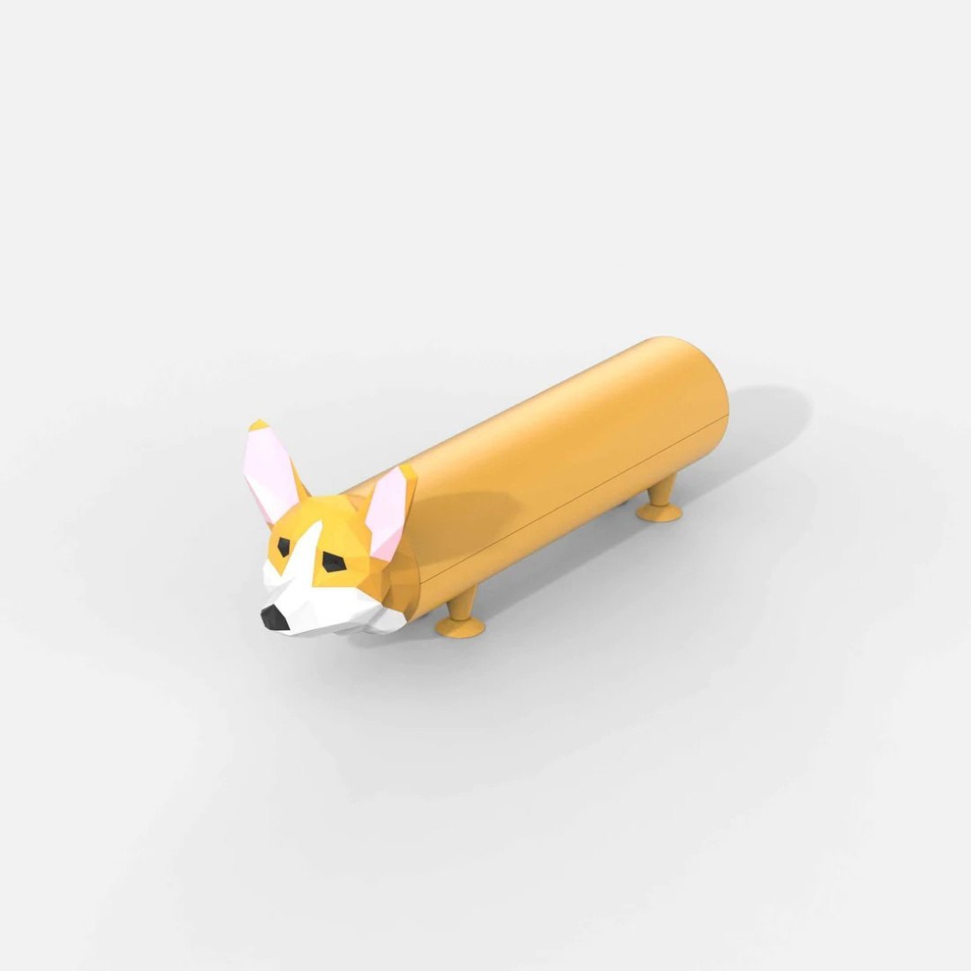 Powerbank piesek corgi w kształcie pomarańczowego psa z białą twarzą i różowymi uszami