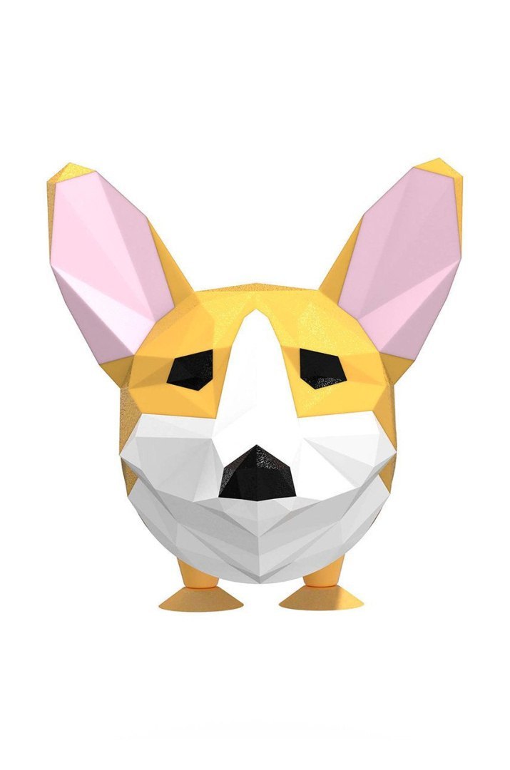 Powerbank piesek corgi w kształcie geometrycznej głowy psa w kolorze żółto białym