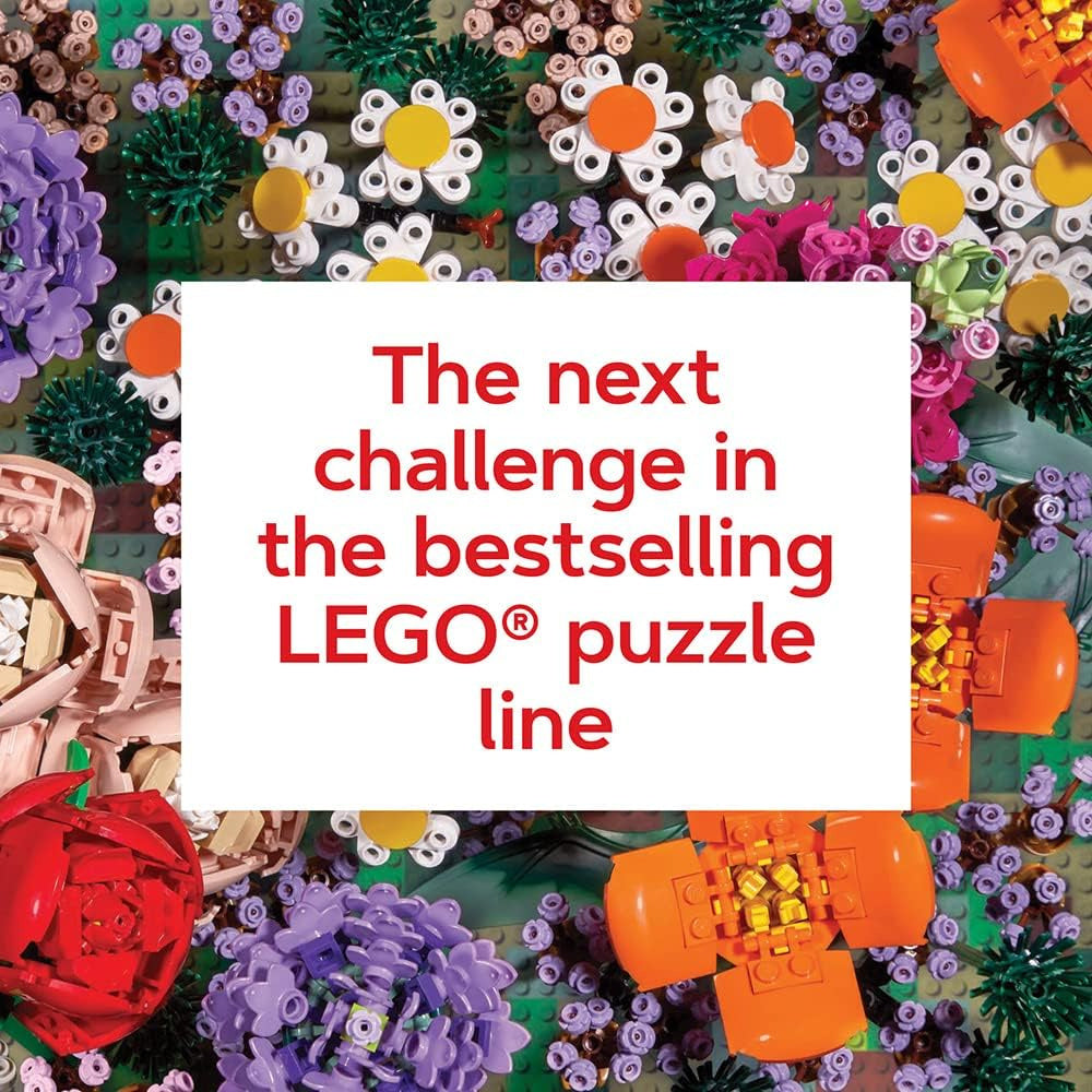 Kolorowy puzzle LEGO botanika 1000 elementów przedstawiające kwiaty i rośliny z klocków LEGO