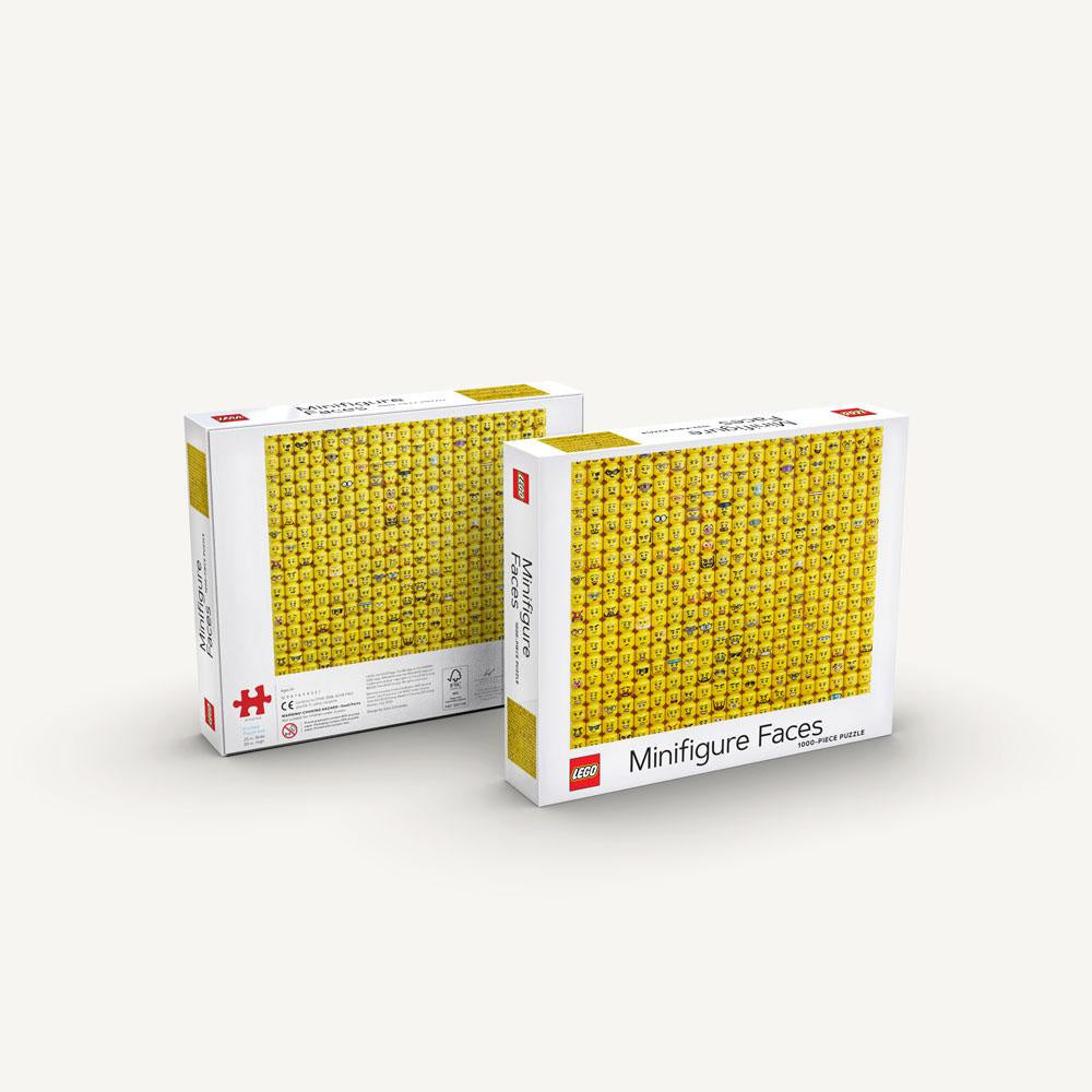 Puzzle LEGO minifigurki z wieloma żółtymi twarzami minifigurek w opakowaniu