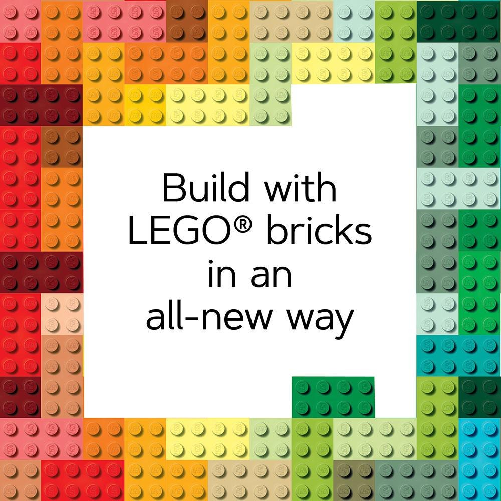 Kolorowe klocki LEGO ułożone w ramkę z napisem puzzle LEGO 1000 elementów