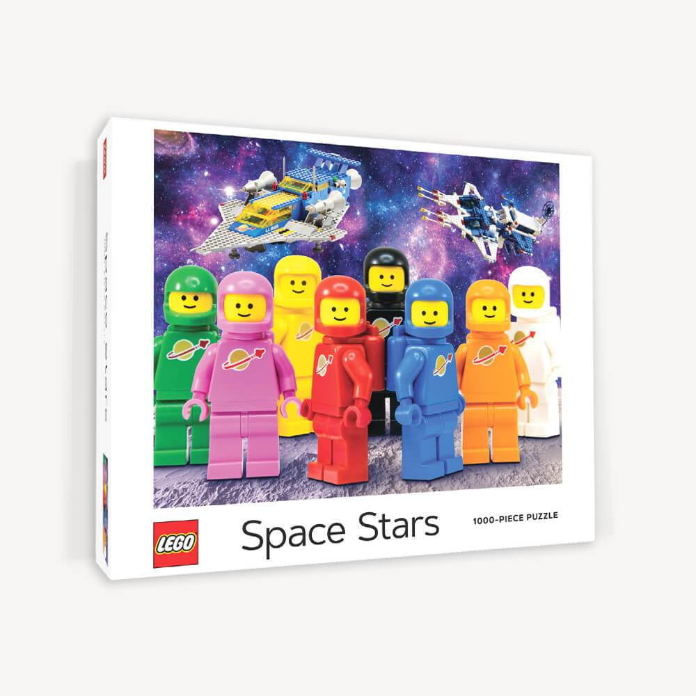 Puzzle LEGO kosmos 1000 elementów z kolorowymi postaciami kosmicznymi i statkami kosmicznymi