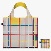 torba LOQI Piet Mondrian z kolorowym geometrycznym wzorem i składana w mały rozmiar