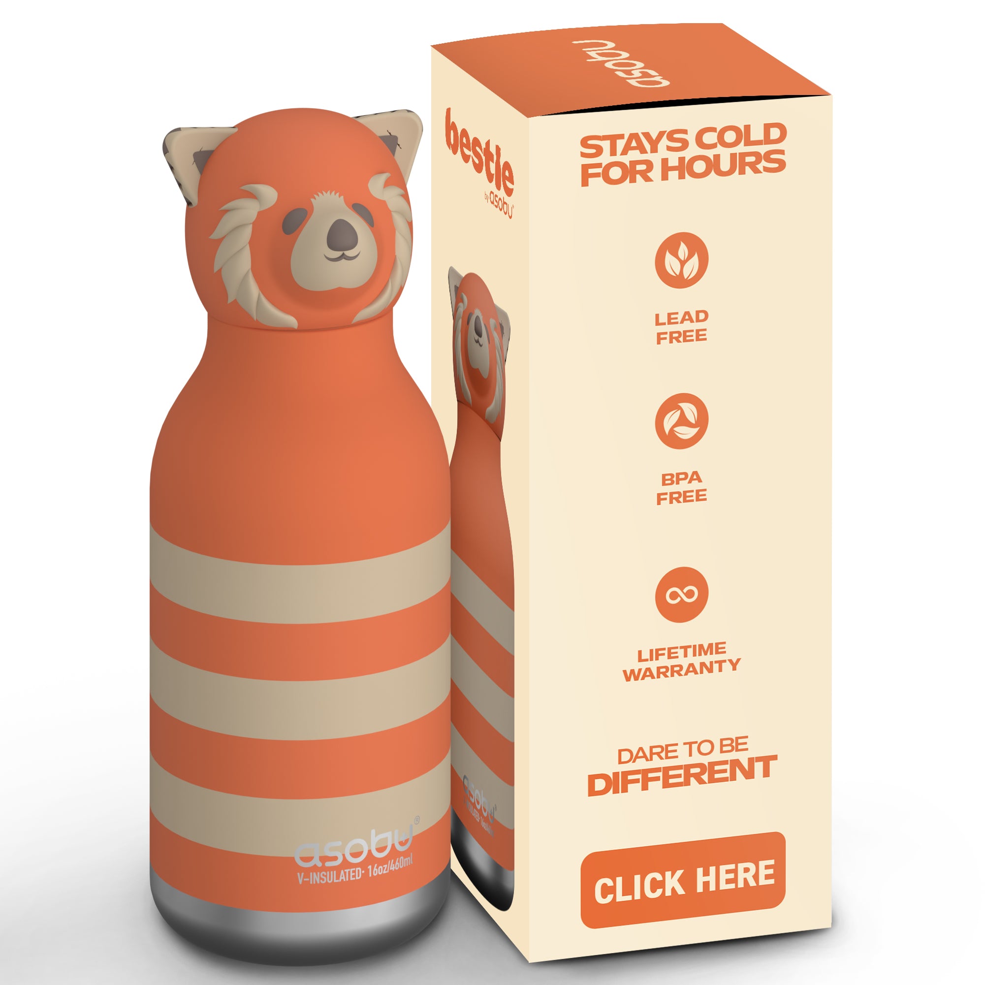 Butelka termiczna ze słomką Bestie Asobu – Czerwona Panda 460 ml