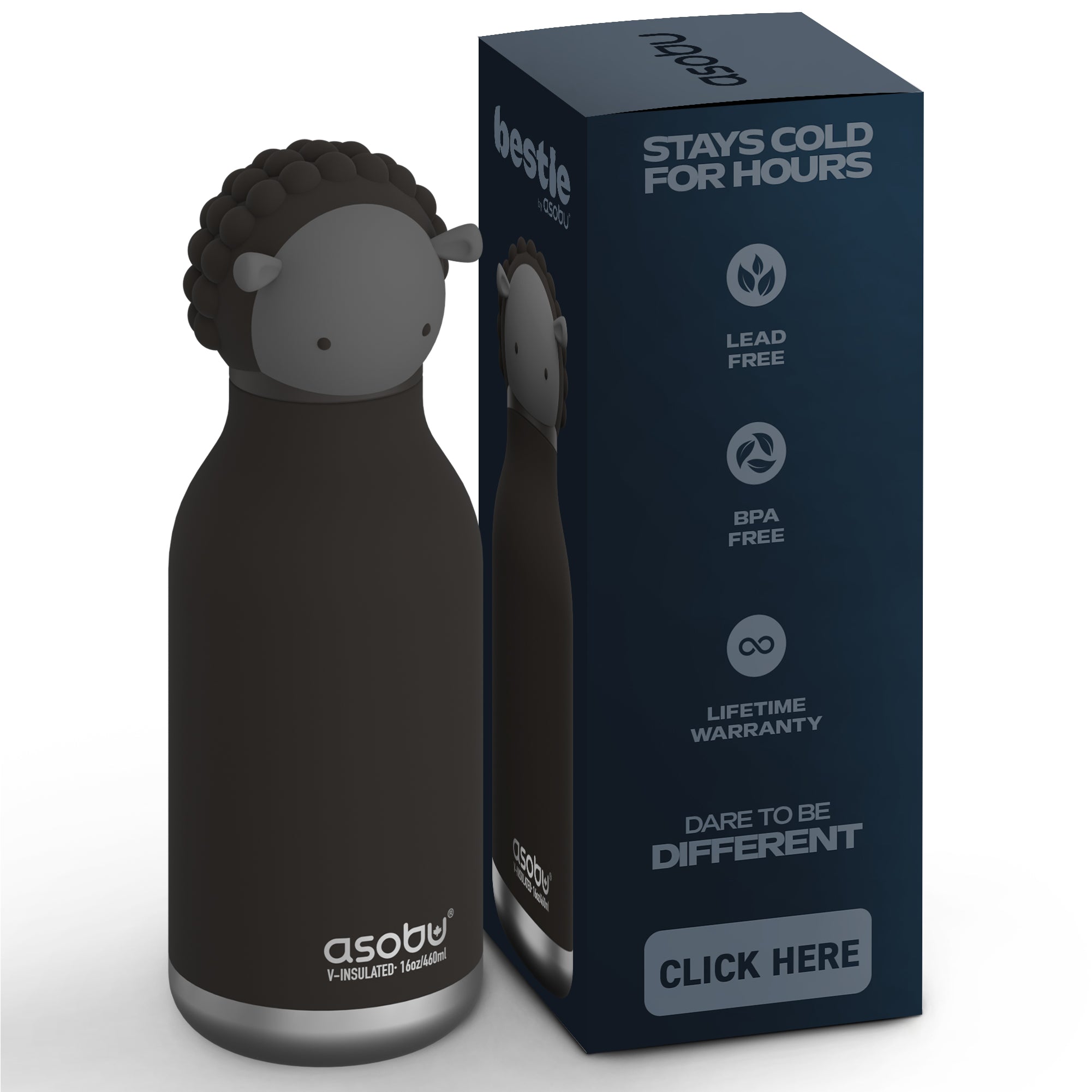 Garrafa térmica Bestie Asobu com canudo – Ovelha branca 460 ml