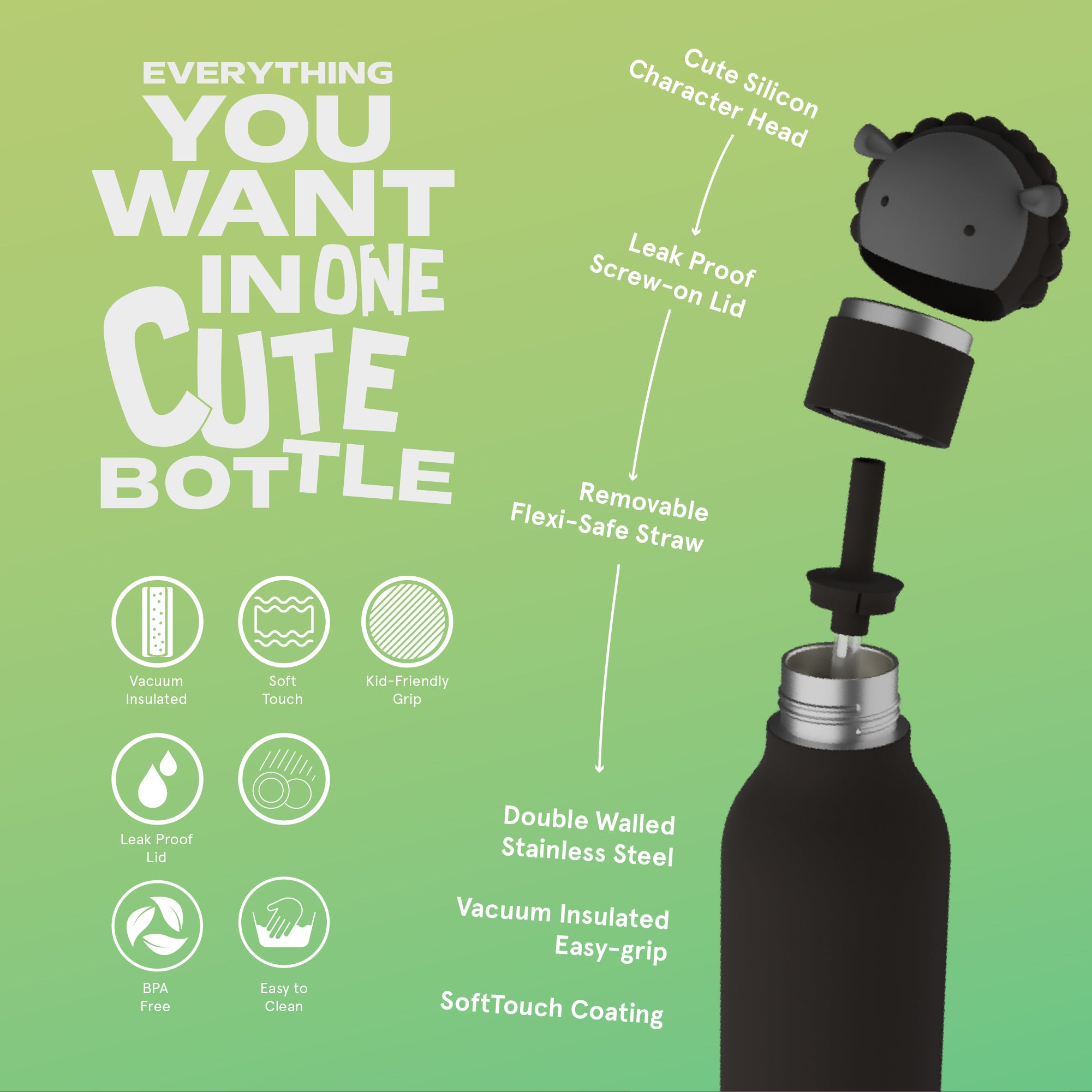 Garrafa térmica Bestie Asobu com canudo – Ovelha branca 460 ml