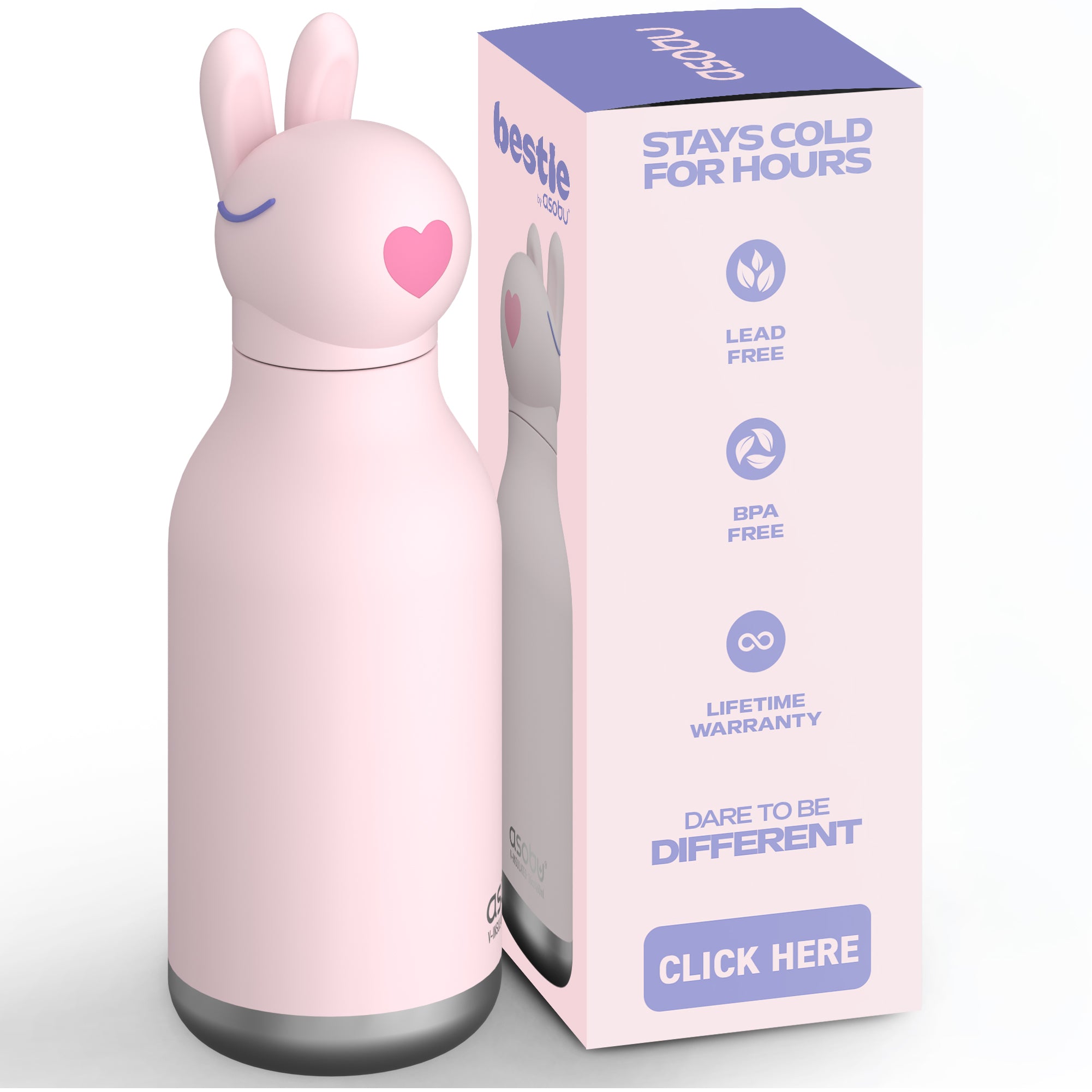 Bouteille isotherme avec paille Bestie Asobu – Lapin 460 ml