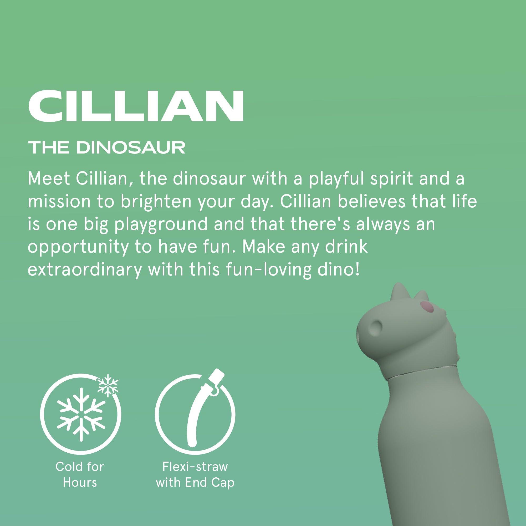 Bouteille isotherme avec paille Asobu Beasts – Dinosaure 460 ml