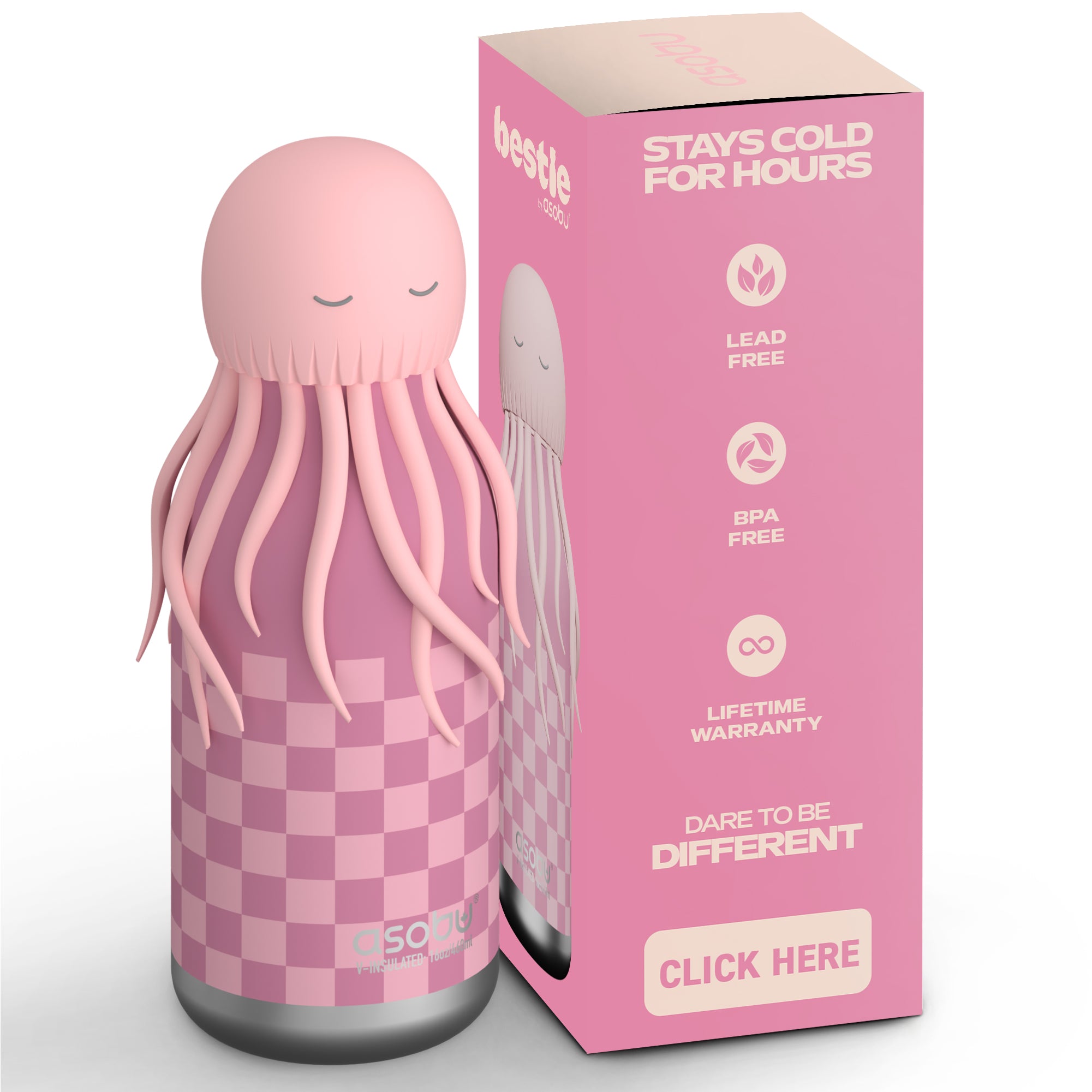 Butelka termiczna ze słomką Bestie Asobu – Meduza Różowa 460 ml