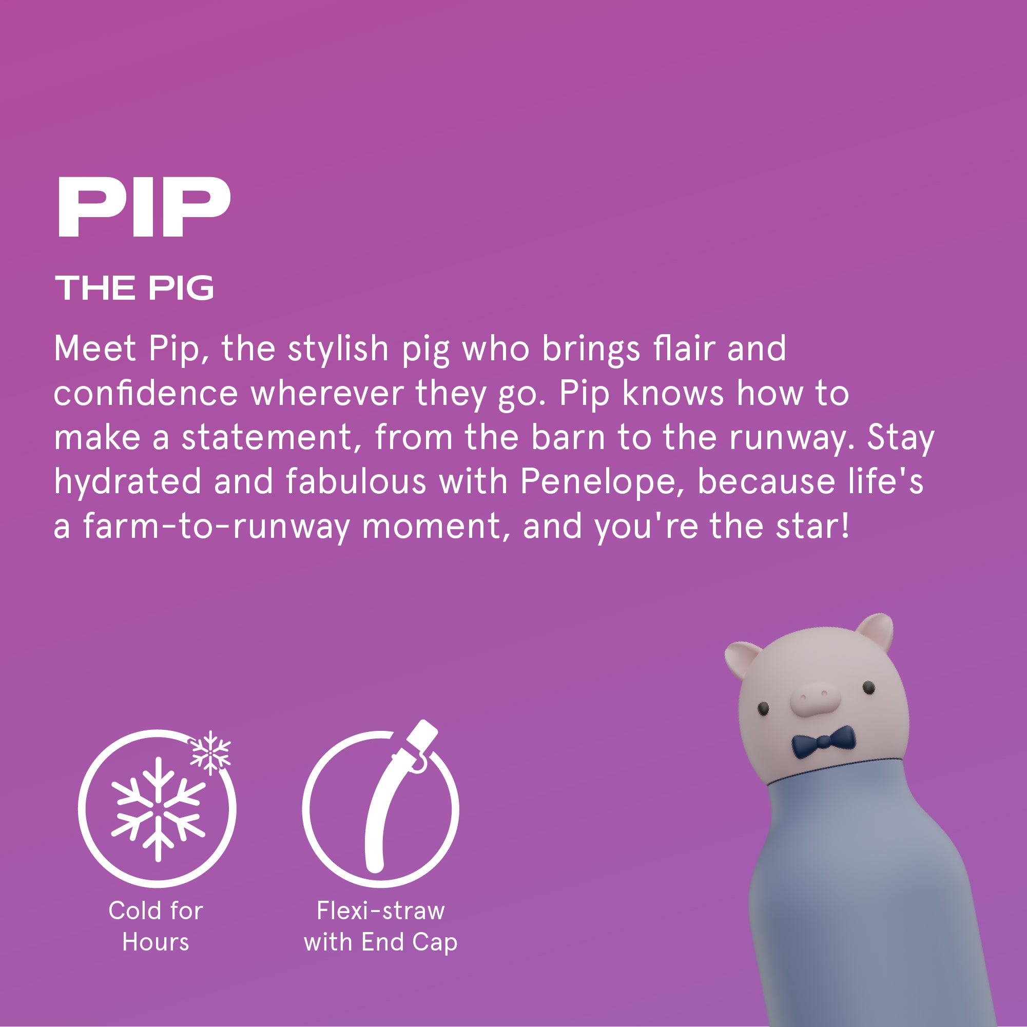 Butelka termiczna ze słomką Bestie Asobu – Świnka 460 ml