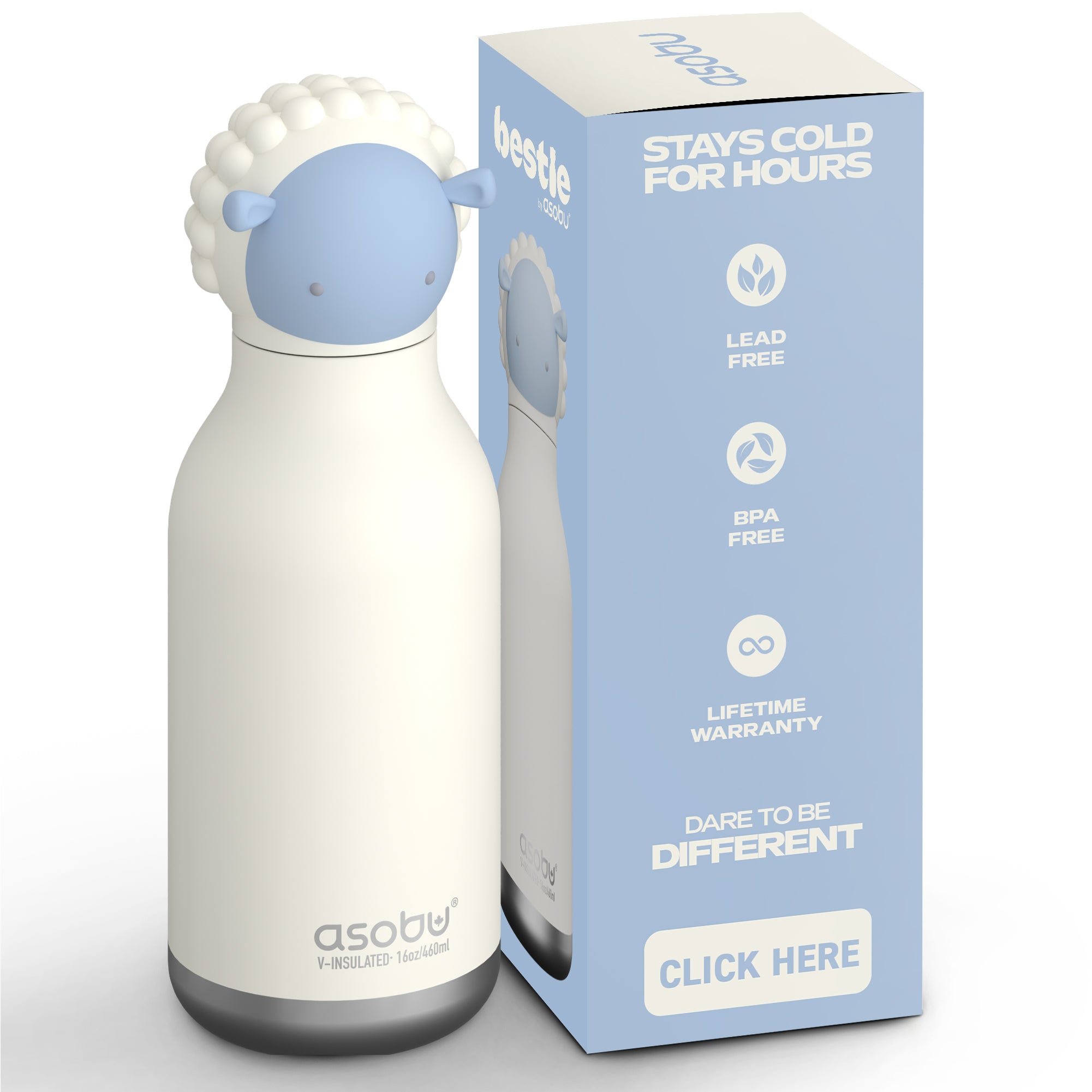 Bouteille thermique Bestie Asobu avec paille – Mouton 460 ml