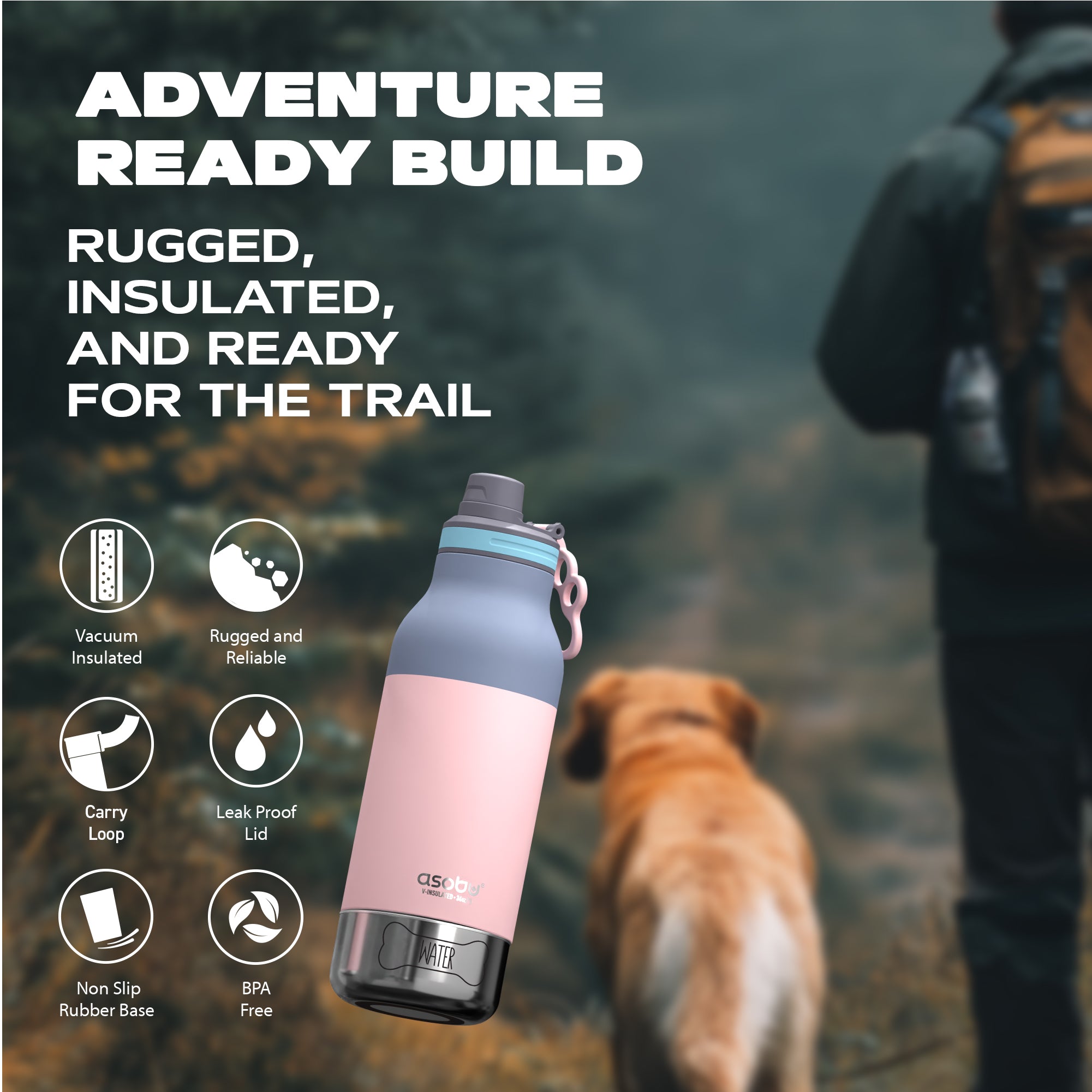 Bouteille gamelle pour chien Buddy Asobu – rose pastel 1 l