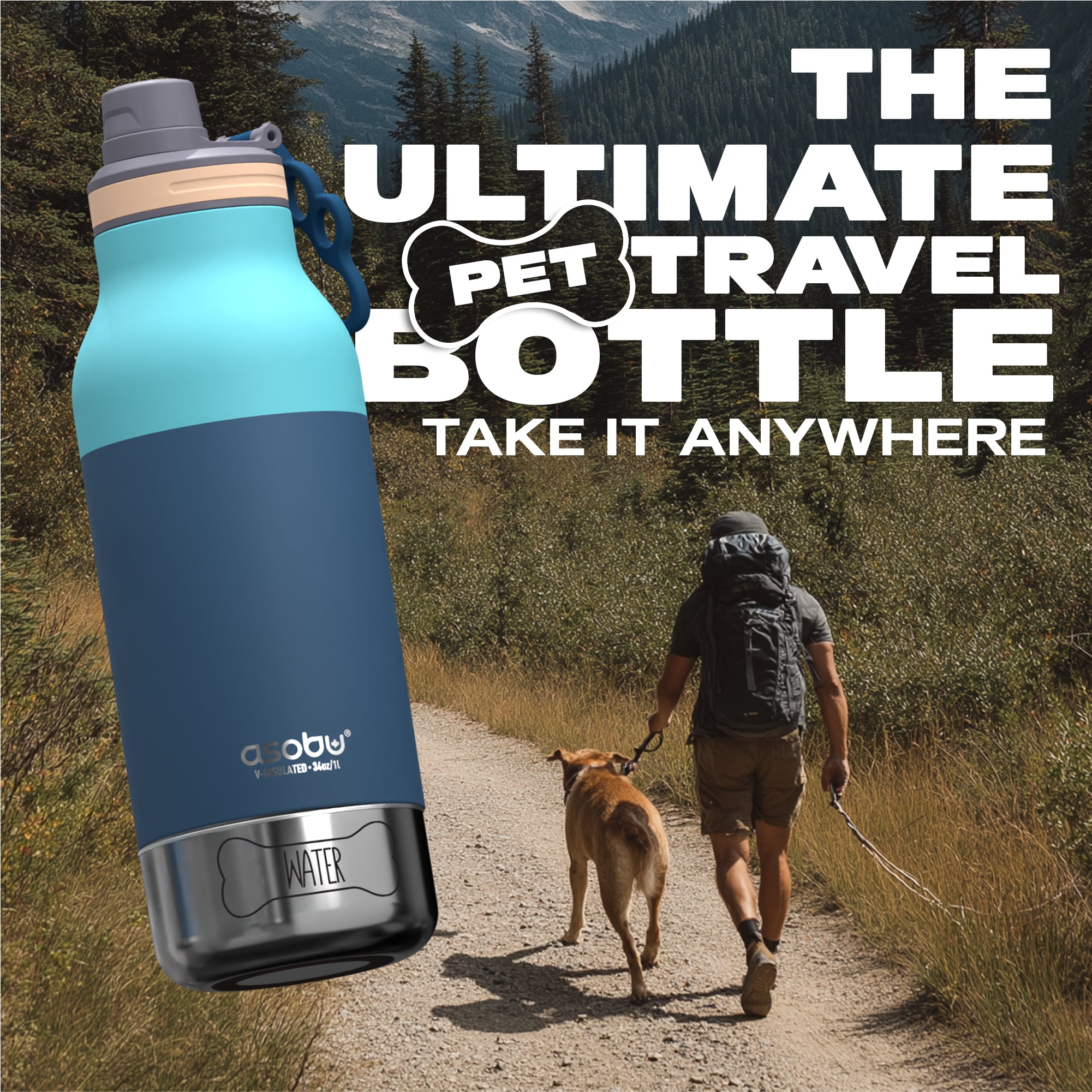 Comedero para perros Buddy Asobu (botella) – Azul pastel 1 L