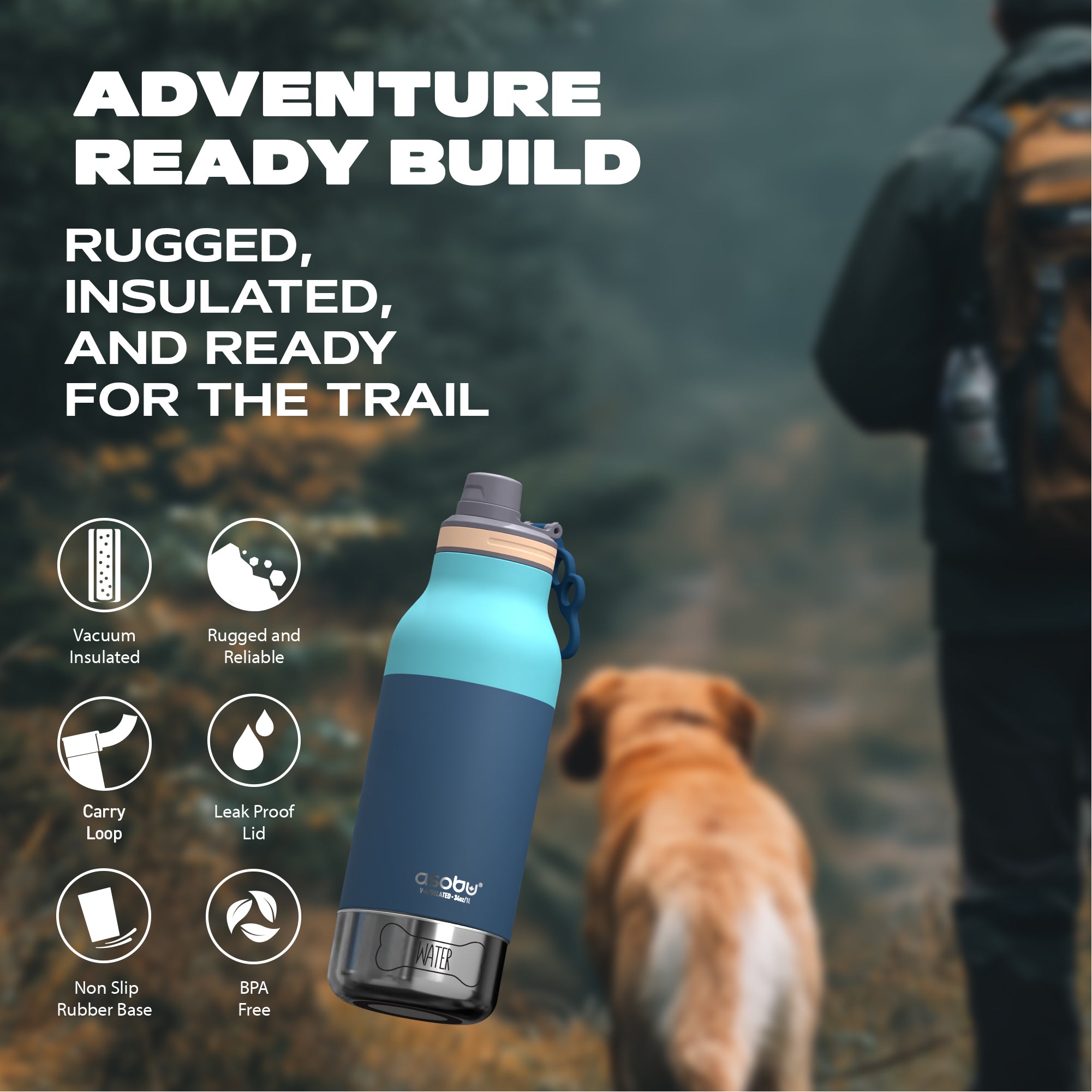 Comedero para perros Buddy Asobu (botella) – Azul pastel 1 L