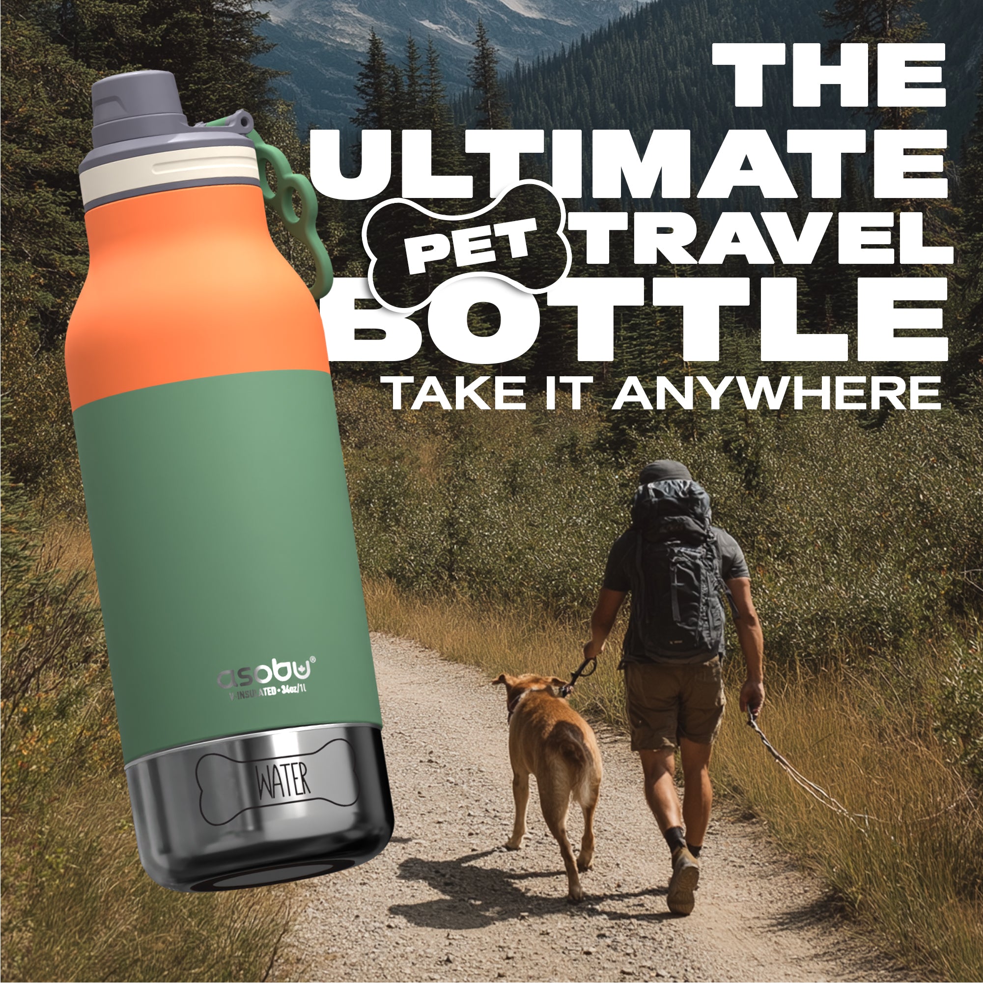 Bouteille Buddy Asobu avec gamelles pour chien – vert pastel 1 l